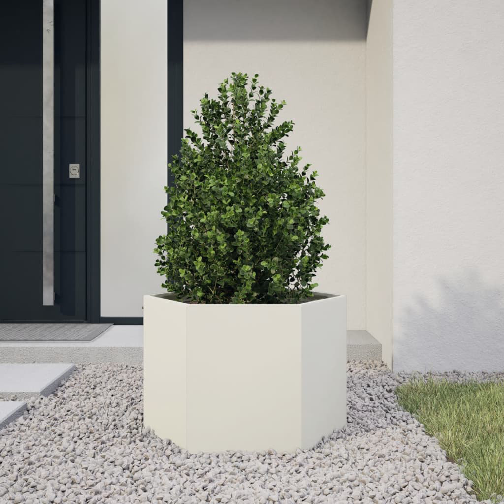 Vidaxl Garden Planter White Hexagon 69X60x45 Cm Steel White 45cm H x 69cm W x 60cm D
